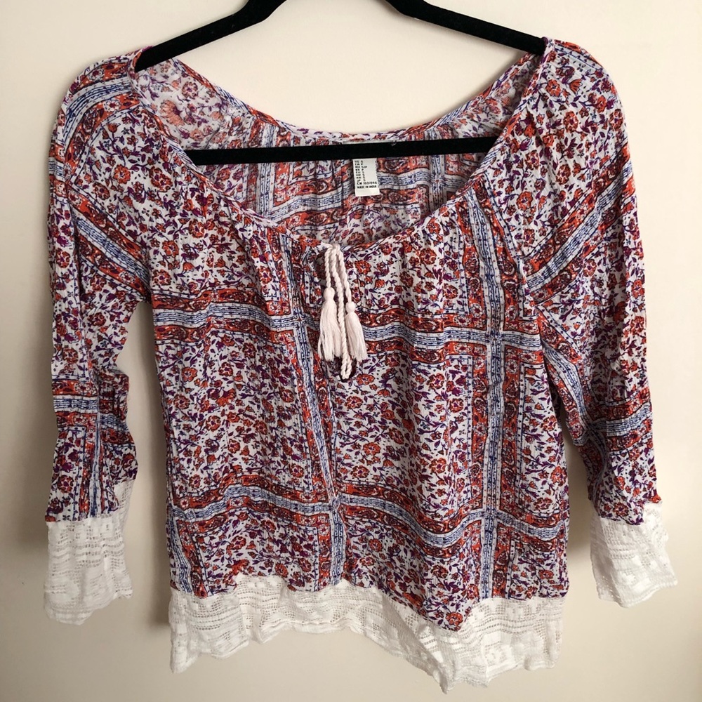 Forever 21 floral boho tassel shirt